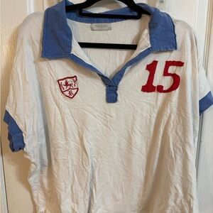 Free People White Tee with Blue and Red Accents